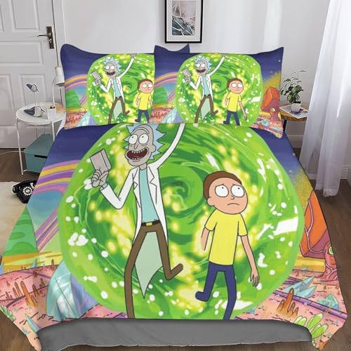 Rick Morty3d-deckenbezug Bettwäsche Set, Animation Cartoon 3d-Bettdeckenbezug Spannbetttücher, Mit Reißverschluss Bettbezug Set Für Kinder Jugendliche Erwachsene,Weiche Bettbezug Set 3D Bettwäsche Set von BARDYS