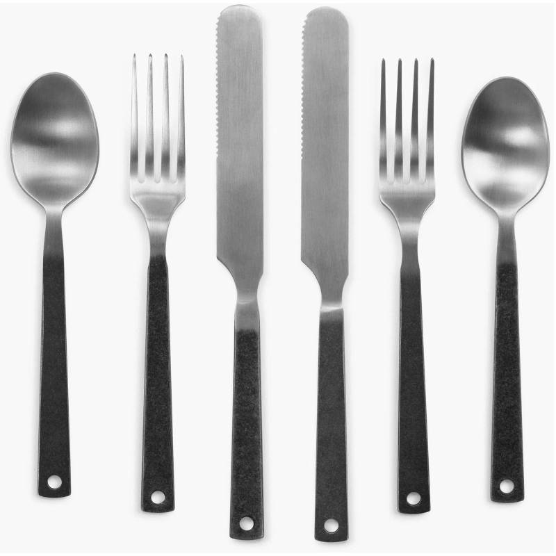 BAREBONES Camping Besteckset Retro Reise Besteck Set Essbesteck Edelstahl 6 tlg-Polished Black von BAREBONES