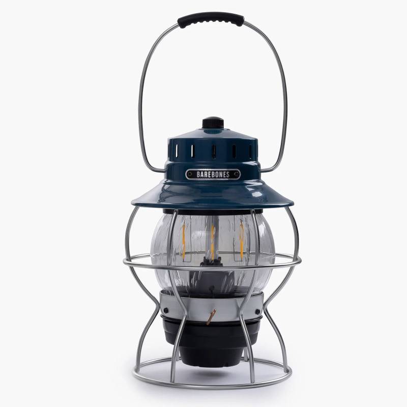 BAREBONES Camping Laterne Railroad Retro Lampe Dimmbar Metall Glas USB Akku LED-Ocean Blue von BAREBONES