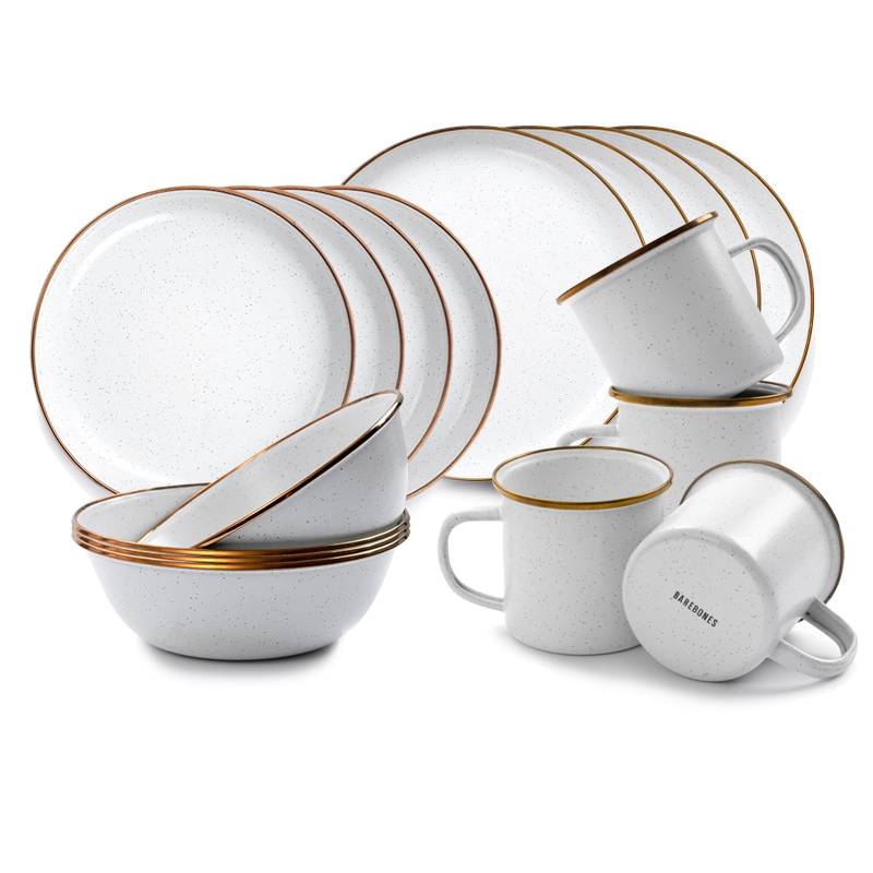 BAREBONES Emaille Campinggeschirr Set Teller Schüssel Becher Edelstahl 16tlg-Egg Shell BAREBONES Emaille Campinggeschirr Set Teller Schüssel Becher Edelstahl 16tlg-Egg Shell von BAREBONES