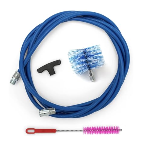 BARETTO Pelletofen Reinigungsset, Set zur Rohrreinigung von Pelletöfen mit 3 Meter flexibler Verlängerung bis 90°-Biegung, mit 1 Standard Nylonbürsten 80 mm (3 M) von BARETTO