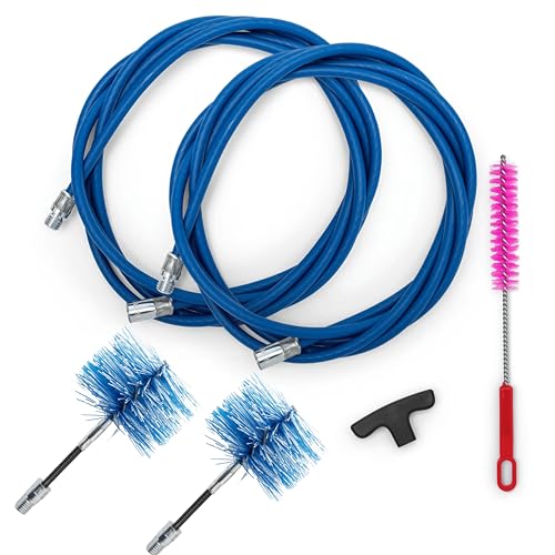 BARETTO Pelletofen Reinigungsset, Set zur Rohrreinigung von Pelletöfen mit 6 Meter flexibler Verlängerung bis 90°-Biegung, mit 2 Flex Nylonbürsten 80 mm und 100 mm (6 M) von BARETTO