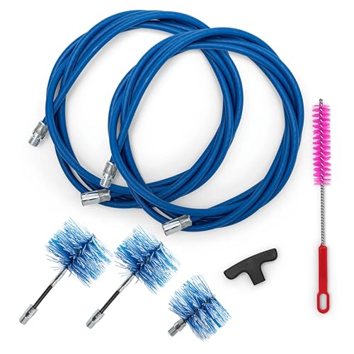 BARETTO Pelletofen Reinigungsset, Set zur Rohrreinigung von Pelletöfen mit 6 Meter flexibler Verlängerung bis 90°-Biegung, mit 2 Flex Nylonbürsten 80 mm und 100 mm und 1 Standard 120 mm (6 M) von BARETTO