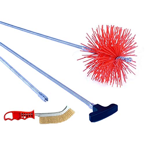 BARETTO Schornsteinreinigungsset mit 3 flexiblen 1 Meter Langen Federstäben, 90° Biegung und Nylonbürste (120 mm) von BARETTO