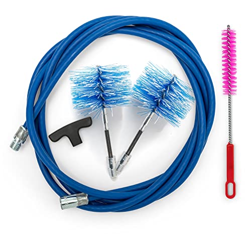 BARETTO Pelletofen-Reinigungsset, 3 Meter Blaue Verlängerung für Pelletofenreinigung mit 90°-Biegung, Set mit 2 Nylon-Flex-Bürsten (1 80 mm und 1 100 mm) von BARETTO