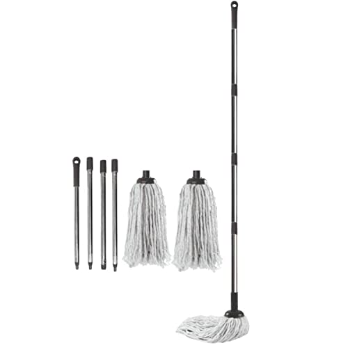 BARGAIN FACTORY Langer Bodenwischer aus Baumwolle – ergonomisches Design – Schlaufenwischer mit abnehmbarem Kopf und Griff – inklusive 2 Moppköpfen aus Baumwolle – strapazierfähig (1 Baumwollmopp mit BARGAIN FACTORY Langer Bodenwischer aus Baumwolle – ergonomisches Design – Schlaufenwischer mit abnehmbarem Kopf und Griff – inklusive 2 Moppköpfen aus Baumwolle – strapazierfähig (1 Baumwollmopp mit von BARGAIN FACTORY