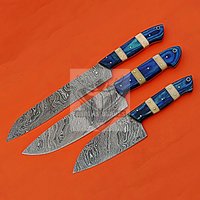 Handgemachte Damast-stahl Küchenmesser Set/3-Tlg. Kochmesser Mit Einzigartigen Griffen Bestes Geschenk Vatertag Weihnachtsgeschenk von BARLASBLADES