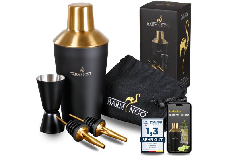 BARMINGO Cocktail-Set Edelstahl Cocktail Shaker Set (700 oder 500ml) mit Bar Zubehör, (Cocktailshaker Set, 5-tlg., für Profis und Anfänger), Cocktail Zubehör mit hochwertiger Beschichtung in stilvollen Farben von BARMINGO