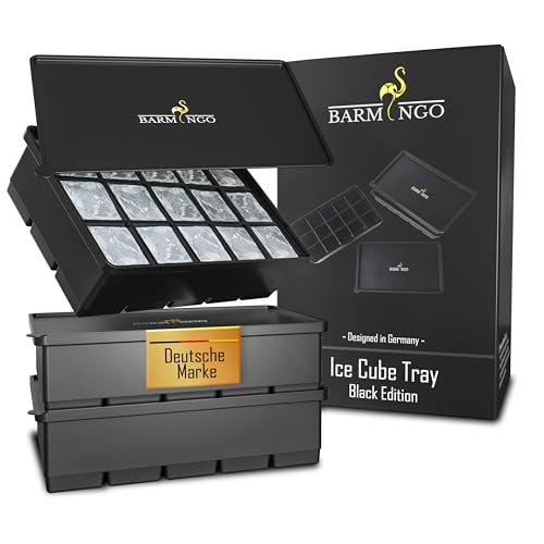 BARMINGO Silikon Eiswürfelform mit Deckel (3er Set) – BPA-freie Eiswürfelform groß/XXL | Große Eiswürfel Form auslaufsicher & spülmaschinenfest | Ice Cube Tray, Eisformen Silikon | Schwarz von BARMINGO