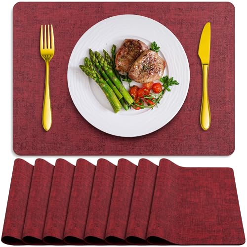 BARTHKIT Tischsets 8er Set Abwaschbar Hitzebeständig Tischset Abwischbar Kunstleder Platzsets Rutschfest Wasserdicht Quadratisch Tischmatten für Innen Draußen Weinrot BARTHKIT Tischsets 8er Set Abwaschbar Hitzebeständig Tischset Abwischbar Kunstleder Platzsets Rutschfest Wasserdicht Quadratisch Tischmatten für Innen Draußen Weinrot von BARTHKIT