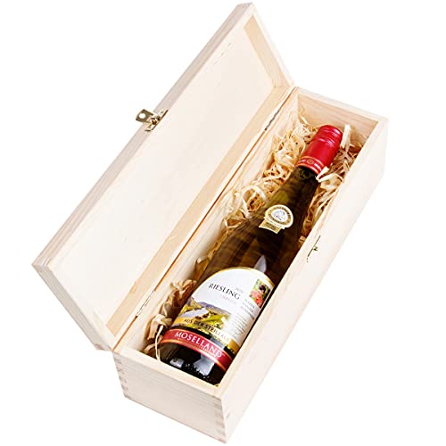 BARTU Weinkiste Holz Weinflaschen Geschenkbox mit Deckel Schloss 36x11x11 cm von BARTU