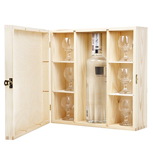Geschenkkiste 9 Liter Schnapskiste mit 6 Gläser Boxen Spirituosen Geschenkbox Holz Holzbox von BARTU