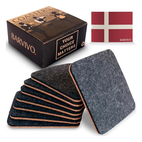 Barvivo Filzuntersetzer für Gläser – quadratisches Tassenuntersetzer-Set, Korkuntersetzer mit kratzfester Korkseite, kondenswasserabsorbierender Filzseite und Papieruntersetzern – 8 Stück – Schwarz Barvivo Filzuntersetzer für Gläser – quadratisches Tassenuntersetzer-Set, Korkuntersetzer mit kratzfester Korkseite, kondenswasserabsorbierender Filzseite und Papieruntersetzern – 8 Stück – Schwarz von BARVIVO