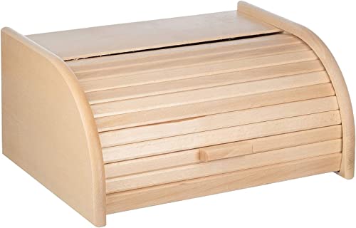 Brotkasten aus Buchenholz groß 38x28x18 cm – Traditioneller Rollbrotkasten mit Roll-Deckel – Retro Brotbox Küche – Holz-Brotbehälter für frisches Brot natur von BAS