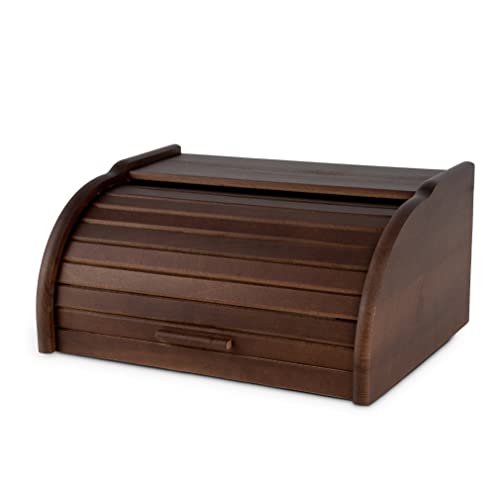 Brotkasten klein mit Rolldeckel dunkelbraun | Brot-Aufbewahrungsbox Küche Brotbox Holzbox für Brot | Rollbrotkasten Brotbox Brotbehälter |32x26x16| (dunkelbraun-Nuss) von BAS