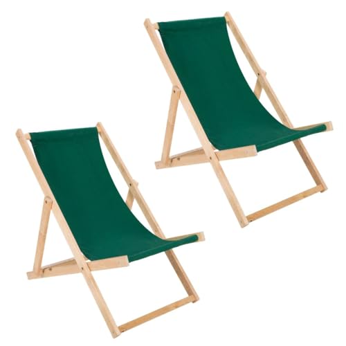 BAS 2er Set Liegestuhl Holz Buche Natur unbehandelt grün – klappbar 3-Fach verstellbar – Strandliege Gartenliege Sonnenliege – belastbar bis 120 kg – Holzliegestuhl Klappstuhl von BAS