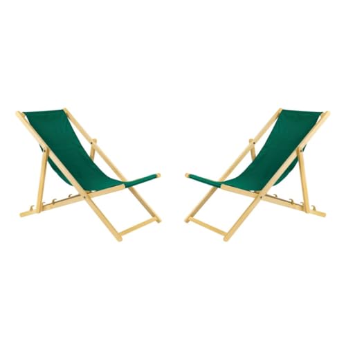 Liegestuhl klappbar aus Holz - 2er Set grün Leichte Klappliege - Faltbare & verstellbare Sonnenliege für Garten, Strand & Balkon - Gartenliege mit Atmungsaktiv Stoffbezug - Mischgewebe von BAS