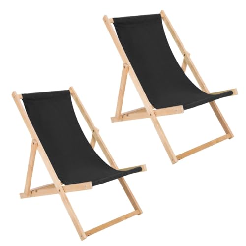 BAS 2er Set Liegestuhl Holz Buche Natur unbehandelt schwarz – klappbar 3-Fach verstellbar – Strandliege Gartenliege Sonnenliege – belastbar bis 120 kg – Holzliegestuhl klappstuhl von BAS