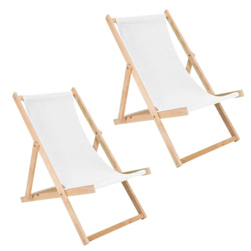 Liegestuhl klappbar aus Holz - 2er Set weiß Gartenliege aus Buchenholz Faltbare Sonnenliege, Strandliege für Balkon, Terrasse & Strand von BAS