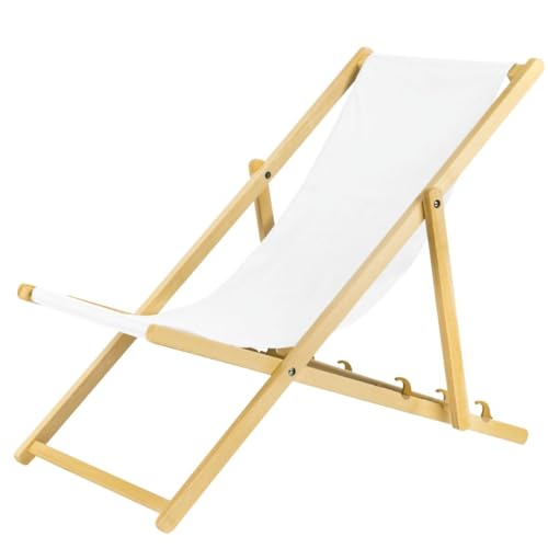 Liegestuhl klappbar aus Holz - weiß Leichte Klappliege - Faltbare & verstellbare Sonnenliege für Garten, Strand & Balkon - Gartenliege mit Atmungsaktiv Stoffbezug - Mischgewebe Liegestuhl klappbar aus Holz - weiß Leichte Klappliege - Faltbare & verstellbare Sonnenliege für Garten, Strand & Balkon - Gartenliege mit Atmungsaktiv Stoffbezug - Mischgewebe von BAS