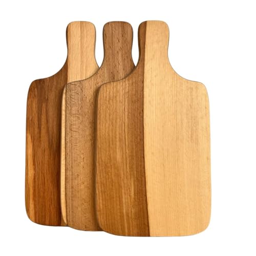 3er Set Schneidebrett aus massivem Buchenholz 30,5x16x1,5cm – geölt & beidseitig nutzbar – Holzbrett mit Griff – Frühstücksbrett Servierbrett Küchenbrett für Brot Fleisch Käse von BAS