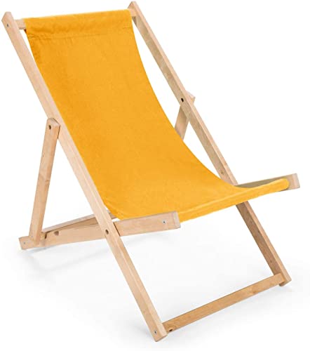 bas 2 Stück Liegestuhl gelb klappbar aus Holz - Klappstuhl Klappliege Sonnenstuhl Strandstuhl Holzklappstuhl Gestell in Naturfarbe Sonnenstuhl Gartenliegen von BAS