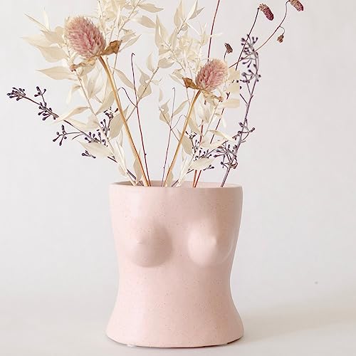 Körper Vase Frau Blumenvase mit Ablauflöchern, Busen Körperförmige Vasen in Weiblicher Form Pflanzer Minimalistische Boho Deko, Keramikvase Frauenkörper Blumentopf Klein Skulptur Menschlichem (Rosa) von BASE ROOTS