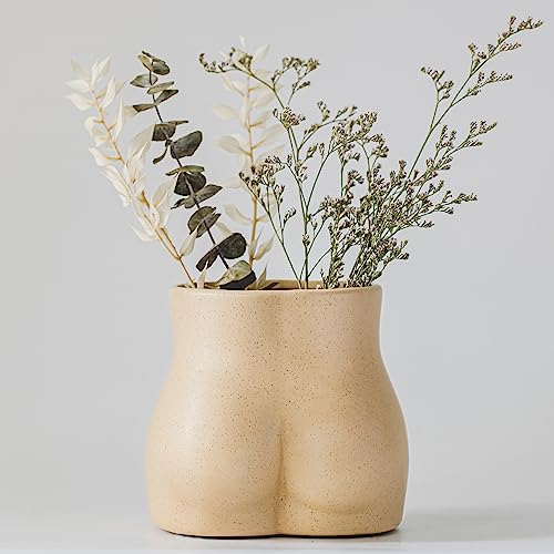 Körper Blumenvase mit Ablauflöchern, Körpervase in Weiblicher Form, Vase Frauenkörper Po Vase, Damen Keramikvase für Wohnkultur Blumenarrangement, Popo Vasen Menschlichem Boho Deko Skulptur (Beige) von BASE ROOTS