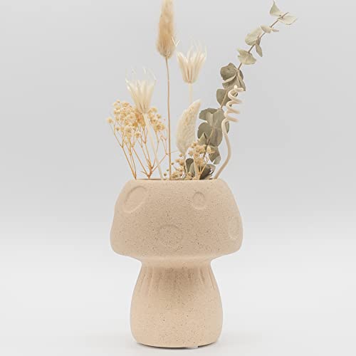BASE ROOTS Vasen deko Pilze, strukturierte, sandige Oberfläche, handgefertigt, aus Keramik, Boho einzigartige Retro-Blumenvase für den Innenbereich, Pflanztopf für Sukkulente von BASE ROOTS