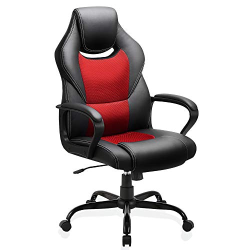BASETBL Bürostuhl Racing Stuhl Gaming Stuhl Sessel Schreibtischstuhl Ergonomisch Drehstuhl Sportsitz bürostuhl mit Rückenlehne, Wippfunktion, Höhenverstellung, gepolsterter Armlehne Chefsessel Rot von BASETBL