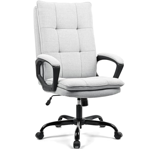 BASETBL Bürostuhl Ergonomisch Schreibtischstuhl bürosessel, Chefsessel 150 kg gepolstert Armlehne, drehbar und Wippfunktion, Höhenverstellbar, Doppelt verdickte Rückenlehne, Computerstuhl Grau Stoff von BASETBL