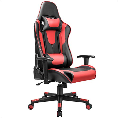 BASETBL Gaming Stuhl, Ergonomischer Gaming Sessel, PC Gamer Racing Stuhl Verstellbare Armlehne Bürostuhl Gaming Stuhl, bis 150 kg belastbar, Schwarz-Rot von BASETBL