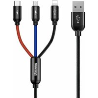 Markenlos - Baseus Three Primary Colors 3in1 USB-Kabel - Micro-USB / Lightning / usb-c Nylon geflochten 3.5A 1.2M schwarz (CAMLT-BSY01) von MARKENLOS