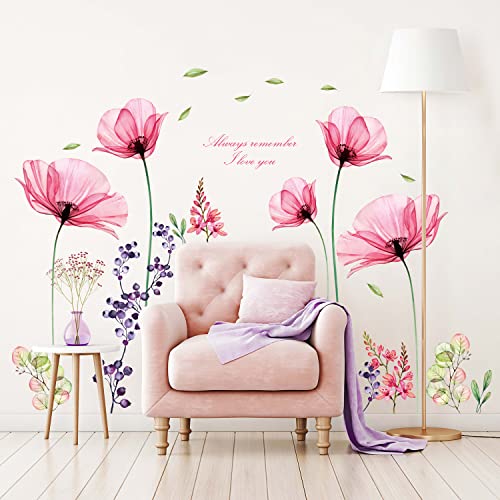 BASHOM BS-106 Groß X-ray Rosa Blumen Wandtattoo Wandaufkleber Aquarell Wandsticker für Schlafzimmer Wohnzimmer Wanddeko Kinderzimmer Sofa Fenster Deko Hintergrund von BASHOM