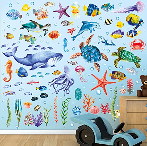 BASHOM DS-8048 Unter dem Meer Wandaufkleber Wandtattoo Fisch Ozean Fische Seetang Wandsticker Abnehmbar für Kinder Kinderzimmer Babyzimmer Schlafzimmer Wohnzimmer Badezimmer Wanddeko von BASHOM