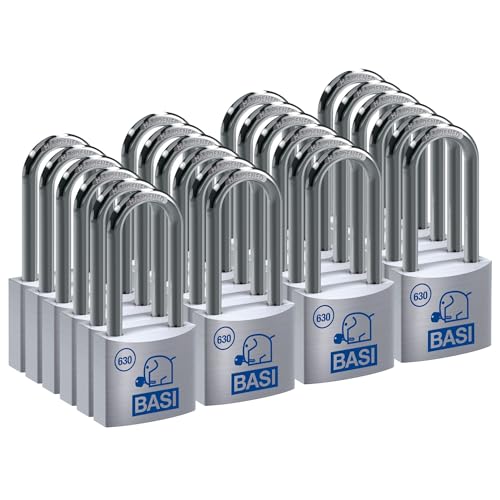 BASI | 24er Set Vorhangschloss | 30 mm | gleichsperrend | hoher Bügel | massives Aluminium-Gehäuse | gehärteter Stahlbügel | sicheres Vorhängeschloss gleichschließend | Bügelstärke 5 mm | 24 Stück von BASI