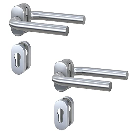 BASI | 2er SET | Schmalrahmen-Garnitur für Profilrahmentüren | Edelstahl | Drückergarnitur in U-Form | Rosetten oval | für Stahl Aluminium Kunststoff-Türen | Vorrichtung für Profilzylinder | 2 Stück von BASI