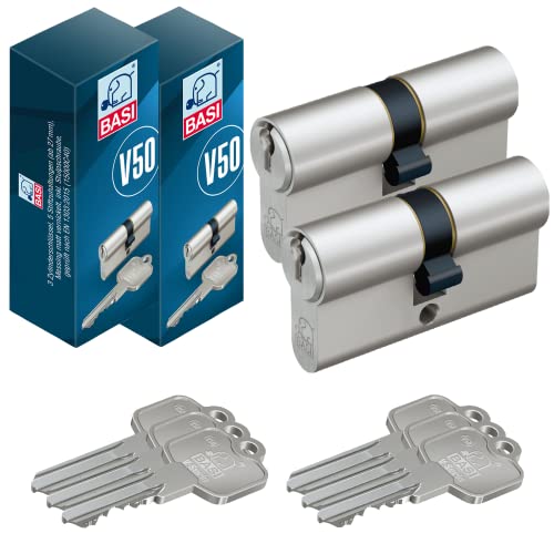 BASI | 2er SET V50 Profil-Doppelzylinder 40/40 mm | Gleichschließend | Profilzylinder | Türzylinder Schließzylinder für Hauseingangstüren Wohneingangstüren | Zylinderschloss mit 3 Schlüsseln BASI | 2er SET V50 Profil-Doppelzylinder 40/40 mm | Gleichschließend | Profilzylinder | Türzylinder Schließzylinder für Hauseingangstüren Wohneingangstüren | Zylinderschloss mit 3 Schlüsseln von BASI