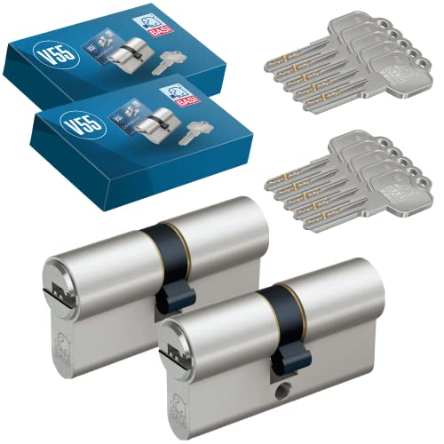 BASI | 2er SET V55 Profil-Doppelzylinder N+G 30/50 mm | Gleichschließend | Zylinderschloss mit 5 Wendeschlüssel | Not- und Gefahrenfunktion | Pickingschutz & Anbohrschutz | Türzylinder Schließzylinder BASI | 2er SET V55 Profil-Doppelzylinder N+G 30/50 mm | Gleichschließend | Zylinderschloss mit 5 Wendeschlüssel | Not- und Gefahrenfunktion | Pickingschutz & Anbohrschutz | Türzylinder Schließzylinder von BASI