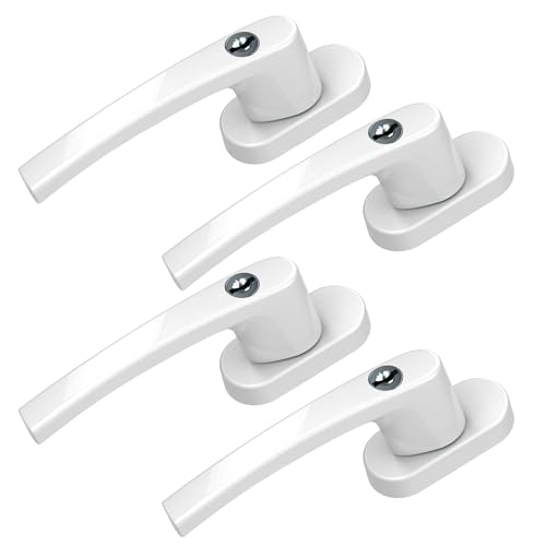 BASI | 4er Set Fenstergriff abschließbar | Gleichschließend | Farbe Weiß | Aluminium| Kindersicherung | Stiftlänge 35 mm | Griff für Fenster Terassentür | 4 Stück | 8 Schlüssel von BASI