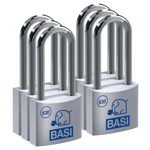 BASI | 6er Set Vorhangschloss | 30 mm | gleichsperrend | hoher Bügel | massives Aluminium-Gehäuse | gehärteter Stahlbügel | sicheres Vorhängeschloss gleichschließend | Bügelstärke 5 mm | 6 Stück von BASI