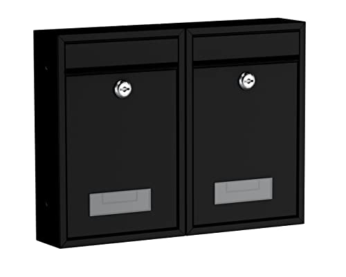 BASI Briefkasten 2er Set | Wandbriefkasten aus Stahl | Farbe Schwarz Matt | mit Namensschild | Zylinderschloss mit je 2 Schlüssel | inkl. Befestigungsmaterial | Briefkastenanlage | 2 Stück von BASI