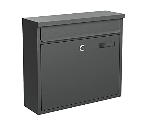 BASI Briefkasten | Wandbriefkasten aus Stahl | Farbe Anthrazit Matt | mit Namensschild | Zylinderschloss mit 2 Schlüssel | inkl. Befestigungsmaterial von BASI