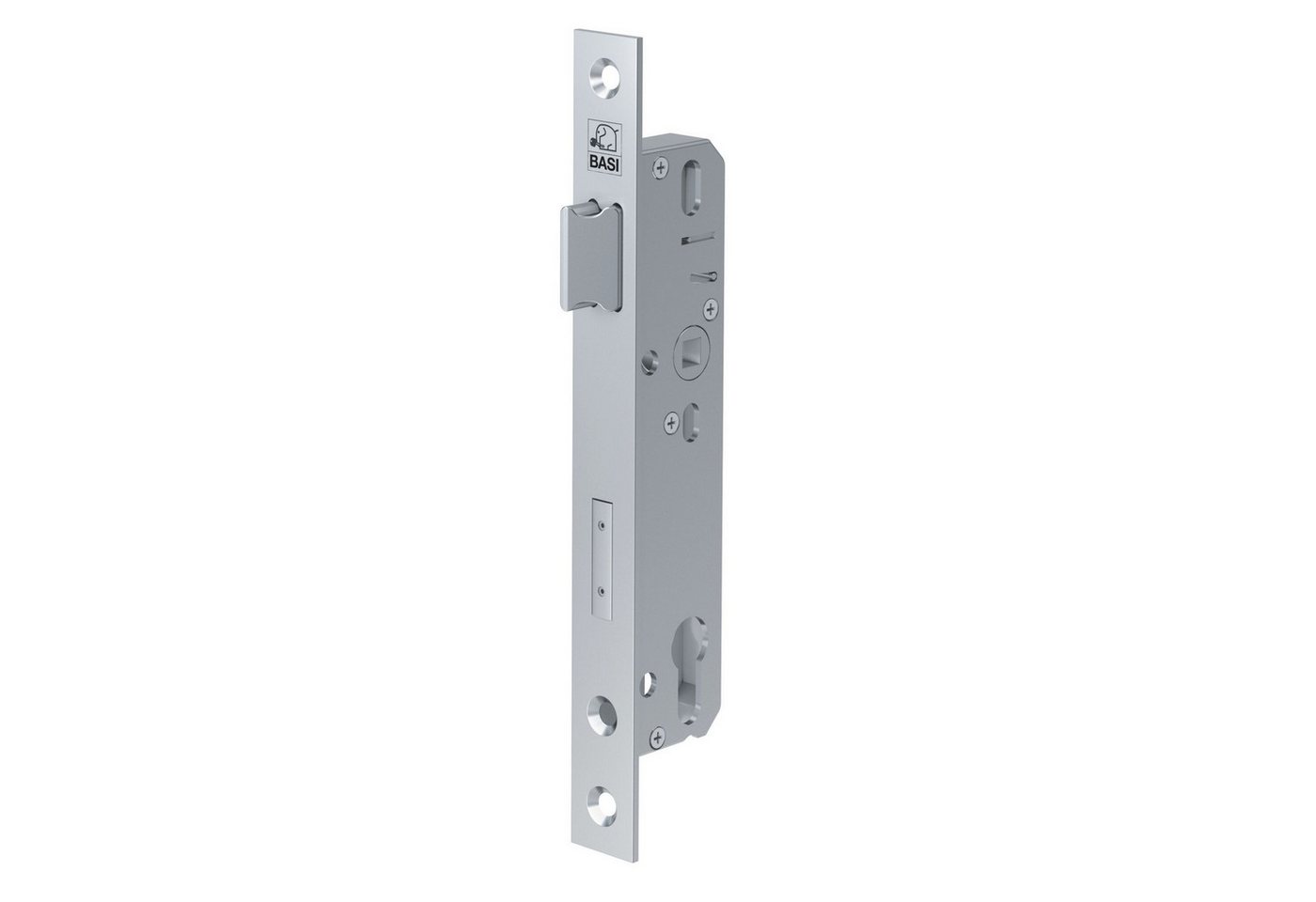 BASI Rohrrahmenschloss Einsteckschloss mit drehbarer Falle, Dornmaß 40 mm, Packung, PZ-Lochung, Dornmaß 30 mm, Stulp 16 mm aus Edelstahl, DIN R/L von BASI
