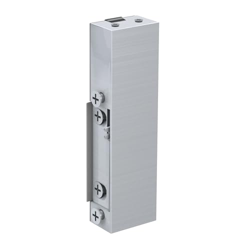 BASI | Elektrischer Türöffner | Asymmetrisch | Für DIN rechts Türen | Mit mechanischer Entriegelung | 6-12 Volt | Extra Flache Bauform 16,5 mm Silber von BASI