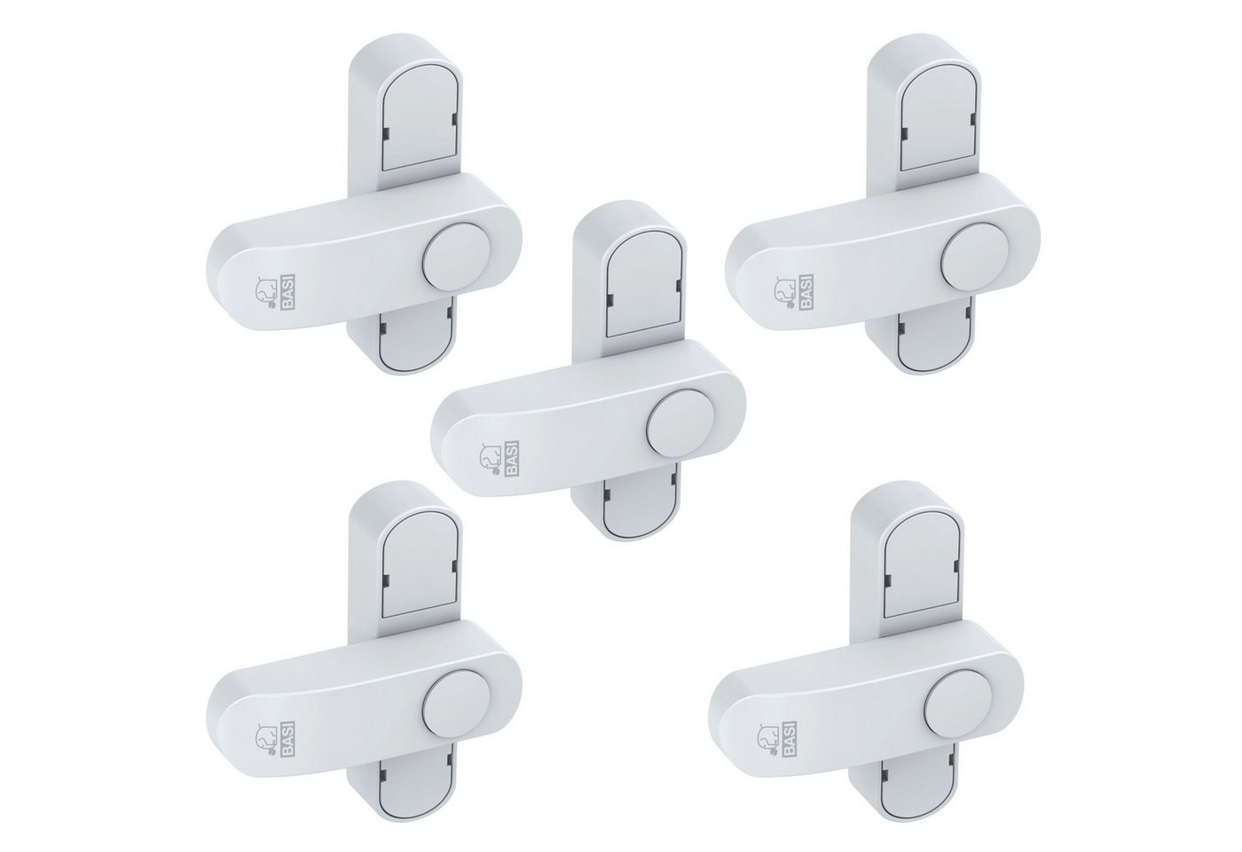 BASI Fensterbeschlag Fenstersicherung (Spar-Set, 5 St), 1-flügelige Fenster, Sperrbügel, Druckknopfsicherung, Weiß, 5 Stück von BASI