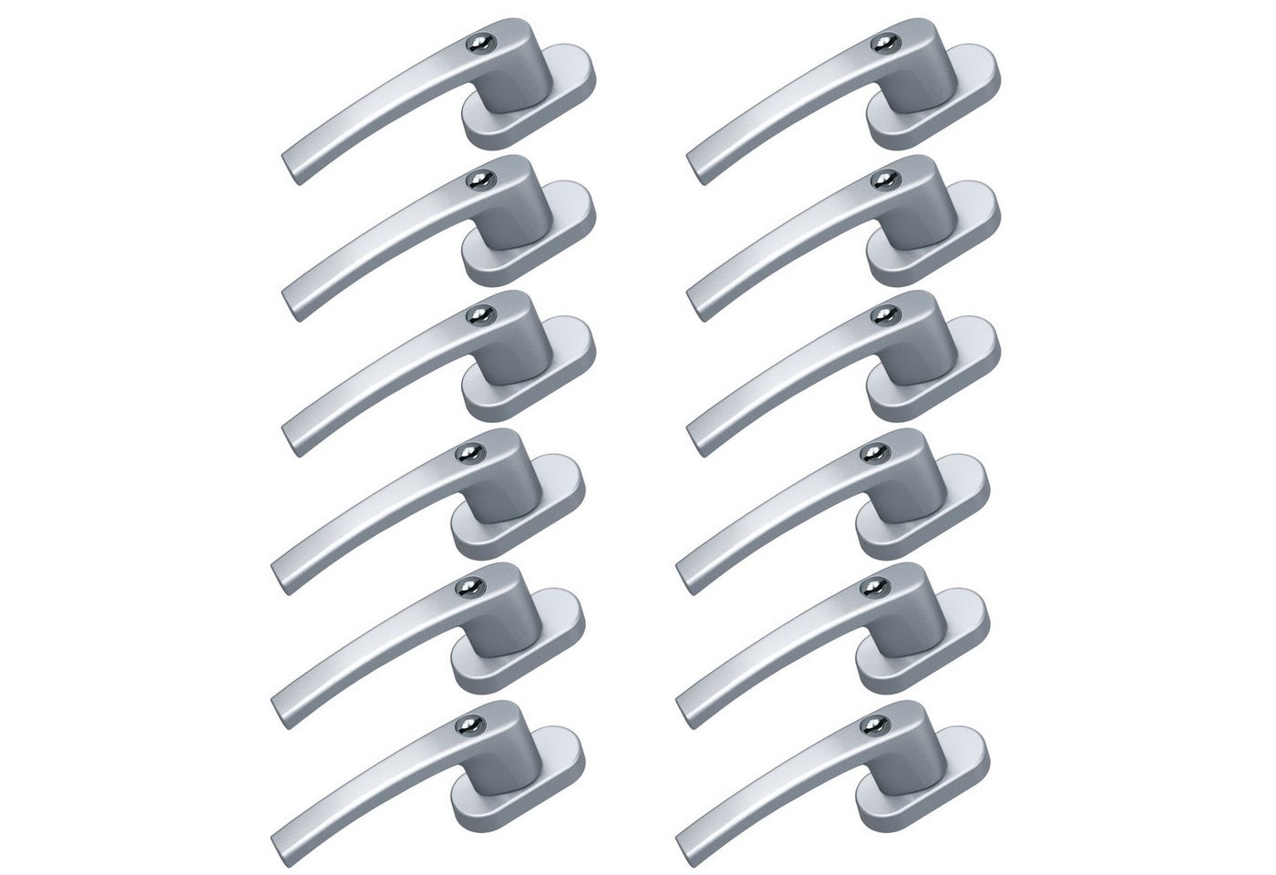 BASI Fenstergriff mit Druckknopfsicherung, 12x Fenstergriff - Silber, (Spar-Set, 12-tlg), Aluminium, abschließbar, GL, inkl. 2 Schlüssel/Griff, 12er Set, Silber von BASI