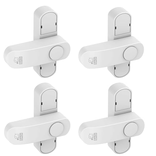 BASI | Fenstersicherung 4er Set | Weiß Braun | Zusatzsicherung für einflügelige Fenster Fenstertüren | verriegelbar mit Druckknopf | Schwenkriegel | Einbruchschutz | Farbe Weiß | 4 Stück von BASI