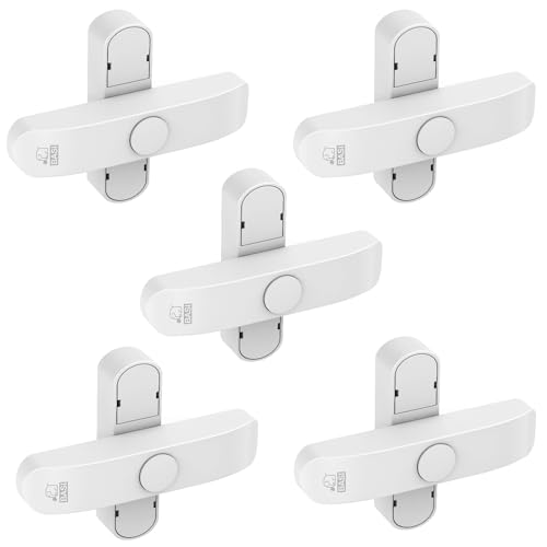 BASI | Fenstersicherung 5er Set | Weiß Braun | Zusatzsicherung für doppelflügelige Fenster Fenstertüren | verriegelbar mit Druckknopf | Schwenkriegel | Einbruchschutz | Farbe Weiß | 5 Stück von BASI