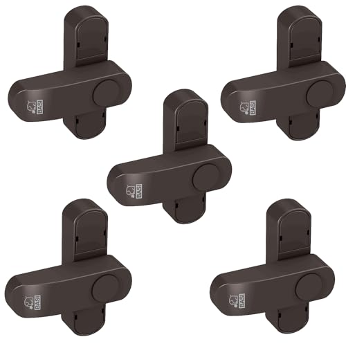 BASI | Fenstersicherung 5er Set | Weiß Braun | Zusatzsicherung für einflügelige Fenster Fenstertüren | verriegelbar mit Druckknopf | Schwenkriegel | Einbruchschutz | Farbe Braun | 5 Stück von BASI